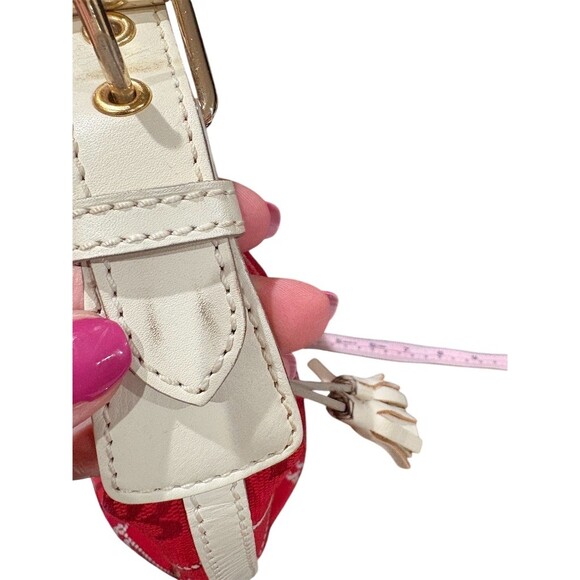 Dooney & Bourke Hobo Shoulder Bag Womens Small Red White Logo Tassel Zip - Picture 7 of 9